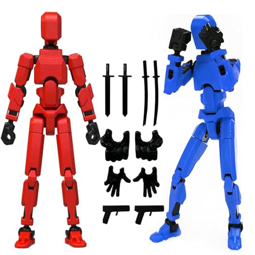 Titan 13 Action Figure, 2Pcs T13 Figure 3D Printed Lucky 13 Model Toy PVC Multi-Jointed Movable Robot Figure Desktop Decoration for Kid Adult Gift (Red, Blue)