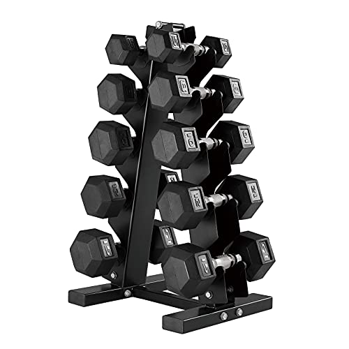papababe 100LB Dumbbell Set with A-Frame Dumbbell Rack Rubber Encased Hex Dumbbell Free Weights Dumbbells Set Home Weight Set (A Pair of 5 8 10 12 15 LB Dumbbell with Dumbbell Rack)