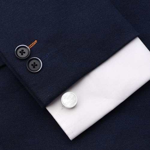 Mancuernillas redondas de nácar para hombre en caja miniatura 4