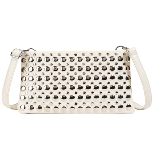 Trendy Studded Shoulder Crossbody Bag for Women Vegan Leather Satchel Handbag Rivets Tote Purse