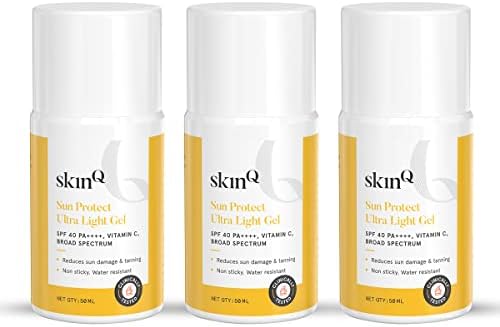 SkinQ Sunscreen for Men & Women 50ml (Pack of 3) with Vitamin C, SPF 40 & Broad Spectrum PA++++ | Sun Protect Ultra Light Gel suitable for All Skin Types | Lightweight, Non-Sticky & Water-Resistant