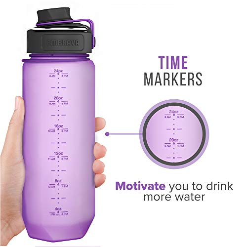 Image of Embrava Sports Water Bottle (24oz, Lavender) Carry Ring Lid Time Marker