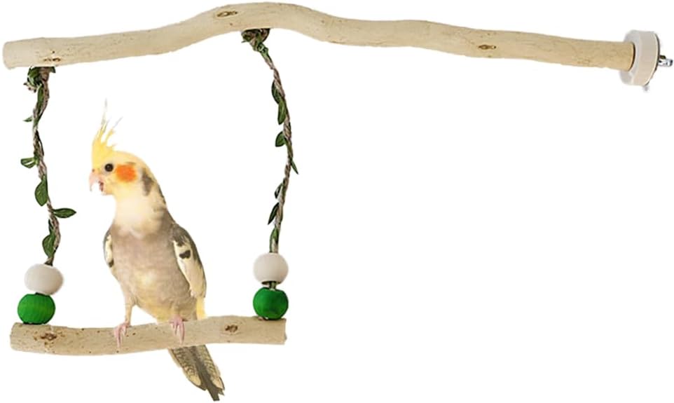 Bird Stand Swing Toys,Natural Wood Cage Accessories for Parakeets,Suitable for Budgerigar, Parakeet, Conure, Cockatiel, Mynah, Love Birds, Finches and Other Small Medium Parrot Birds(L)