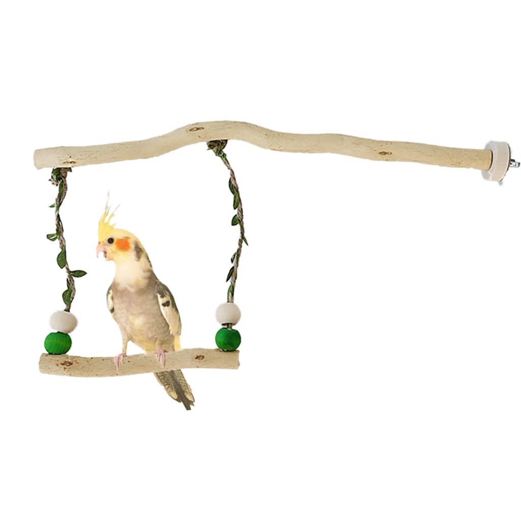 Parrot Stand Swing Toys,Natural Wood for Birds Toys,Cage Accessories,Suitable for Budgerigar, Parakeet, Conure, Cockatiel, Mynah, Love Birds, Finches and Other Small Medium Birds(L)