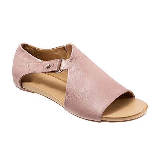 Sandalias de cuña Vintage para Mujer, con Tira en el Tobillo y Punta Abierta, de Piel, con Plataforma, Ideales para el Verano. Color Rosa, Talla 43.