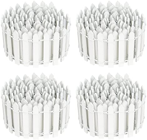 4PCS 47Inch Long Miniature Fairy Garden Fence Mini Wood Picket Ornament Fence for Dollhouse Home Garden Plant Pot DIY Diorama Project for Adult (White)