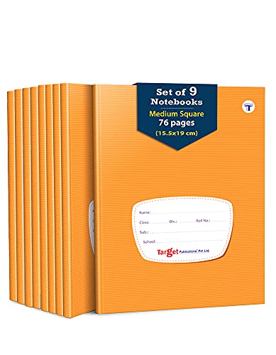 Image of TARGET PUBLICATIONS Medium Square Maths Note Books for School Kids | 76 Pages 155 x 19 cm Hard Cover with Label | Maths Notebook with Fun Activity | Square Notebooks Set of 9