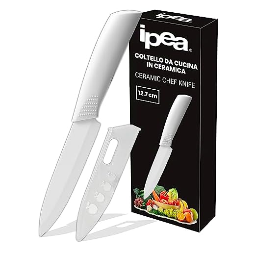 IPEA Coltello in Ceramica per Frutta, Verdura, Carne - Lama 12,7 cm - Coltello Chef da Cucina Multiuso Affilato per Tagliare e Spelare Cibo e Ortaggi - Con Coprilama - Impugnatura Antiscivolo