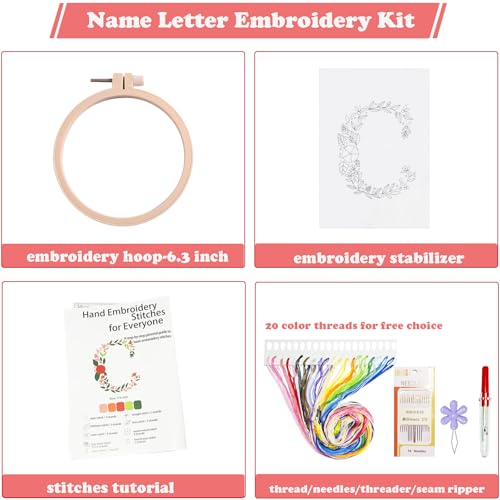 Image of Topapfo Alphabet Letter C Stick and Stitch Embroidery Kit, NameEmbroidery Pattern Water Solute for Cothing T-Shirt Jeans Tote Bags Crafts