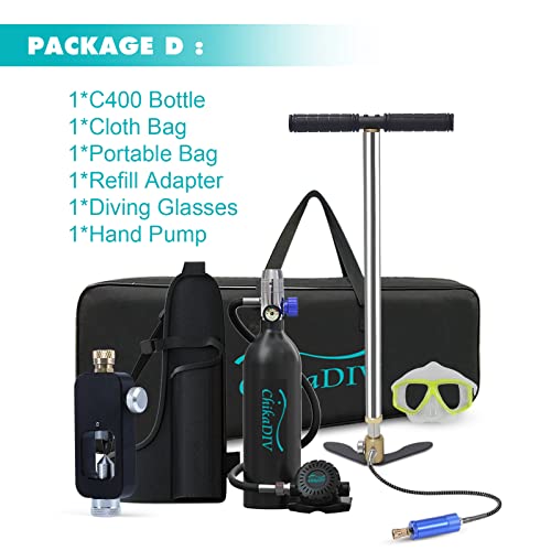 Chikadiv C400 Mini Scuba Tank Refillable Oxygen Cylinder With 1L Capacity Scuba Tank With 15-20 Minutes Underwater Diving Gear For Diver Portable Diving And Snorkeling Equipment C5 Green #TOP6