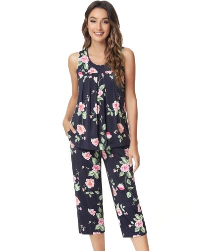 Image of NACHILA Bamboo Viscose Cooling Pajamas for Women, Tank Top and Capri Pants