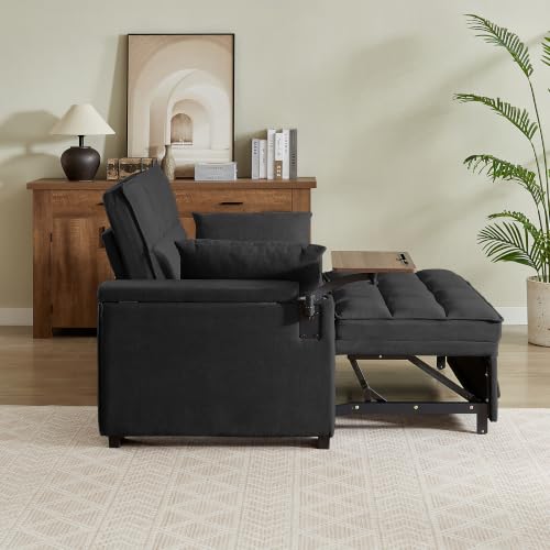 Image of KCGKCG 65 inch Pull-Out Sleeper Sofa Bed, Adjustable Backrest, Black