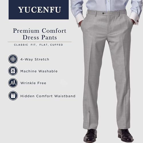 Image of Men's Cozy Hidden Expandable Waist Dress Pants | Premium Stretch Texture Weave Work to Weekend Pants