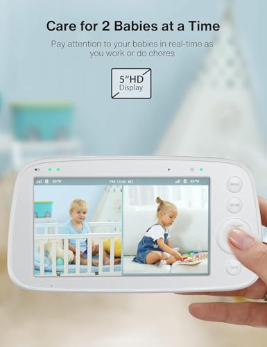 HiPP Video Baby Monitor Screen, 5” Parent Unit for VAVA, Single Split-Screen, Infrared Night Vision, 2X 4X Zoom, 900ft Long Range, 4500mAh Battery, 2-Way Audio Talk