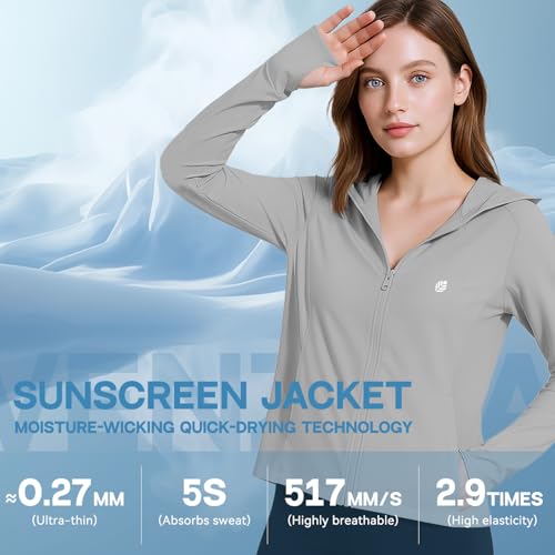 Image of Venzina Women's UPF 50+ Lightweight Athletic Jacket UV Sun Protection Full Zip Cooling Hoodie Long Sleeve Sunscreen Protective Clothing for Women for Outdoor Hiking, S-XL