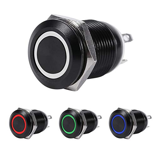Image of 12mm Momentary Push Button Switch 12v LED Light Car Switch Metal Momentary Push Switch On Off Latching(Blue LED Light)