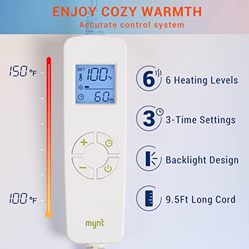 Mynt Electric Fast Heating Pad With 6 Temperature Settings Lcd Controller For Back/Shoulder/Neck/Knee/Leg Pain,Cramps & Arthritis Relief,Extra Large 12'' X 24"(Blue) #TOP2