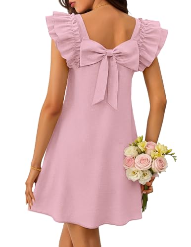 MEROKEETY Women's Spring Ruffle Sleeve Bow Mini Dress 2026 Summer