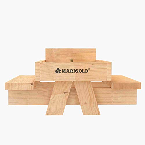 MARIGOLD Cedar Chipmunk Squirrel Feeder - Outdoor Squirrel Picnic Table Feeder with Apple or Corn Cob Holder, Squirrel Food Bench Feeding, Squirrel Munch Box Feeder Installed on Fence or Tree