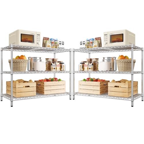 Image of 3- Shelf Metal Shelving Unit 35.6Wx14Dx36H,Adjustable Storage Shelves Heavy Duty Garage Steel Shelving for Office,Wire Rack Small Shelf for Kitchen Shelves Laundry Bathroom Pantry Closet,Chrome,2pc