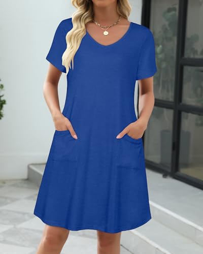 Image of CHICGAL Summer Dresses for Women V Neck Short Sleeve Casual Loose T Shirt Sundress Beach Cover Ups with Pockets 2026
