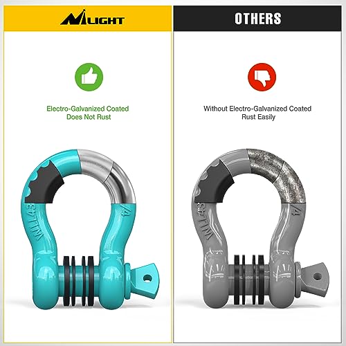 Image of Nilight 2 Pack 3 /4 inch D-Ring Shackle with 7 /8 inch Screw Pin 41,887lbs Break Strength, Heavy Duty Off Road Recovery Shackle with Isolators Washers for Use with Tow Strap, Winch, Off-Road Truck Vehicle