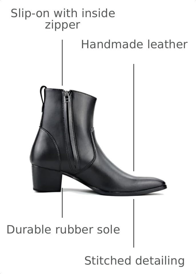 Image of Dress Boot for Men COWSDELLA Casual Footwear Chelsea Ankle Casual Walking Motorcycle Boots Black CD-JY016