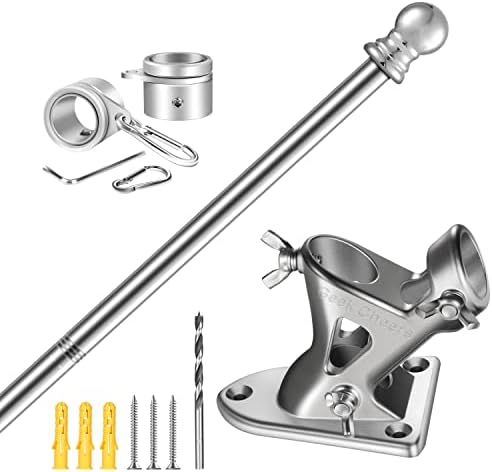 Geek Cheers T304 Stainless Steel Heavy Duty Flag Pole Kit, 2 Positions for 1" Flag Poles Wall Mount House & Estate Flagpole Holder, Aluminum Alloy Flagpole Rings, Rust Free Flag Pole for House Yard