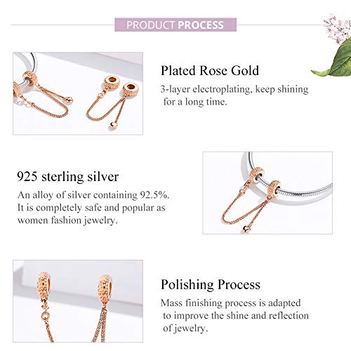 Image of ARTCHARM Heart Safety Chain Charm 925 Sterling Silver Beads fit European Charms Bracelet & Necklace