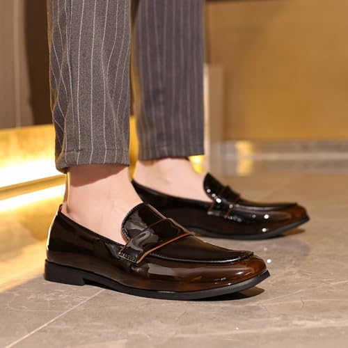 Santimon Men's Patent Leather Penny Loafers Stylish Slip-On Moccasins Classic Design Formal & Casual Dress Prom Suit Shoes4