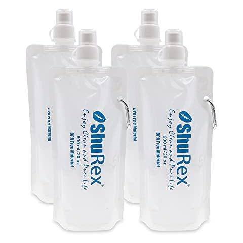 4 Pack 20oz/ 600ml Collapsible Water Pouch for Sawyer Squeeze Mini Water Filtration System, Compatible with Membrane Solutions and Other Water Filter Straw; Foldable Water Bottle, Reusable, BPA-Free Cover