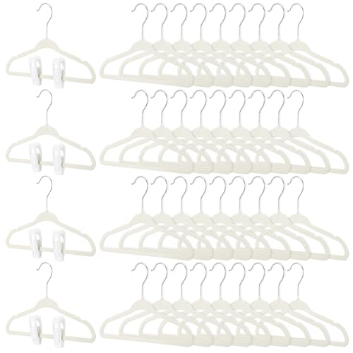 Image of Threehoney 40 Pcs Clothes Hangers Velvet Hangers Non Slip Toddler Clothes Hangers Velvet Kids Hangers with 10 Pcs Finger Clips Infant Hangers for Closet Children Nursery
