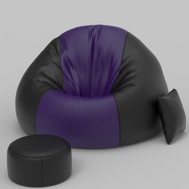 Image of Biggie Bean Bag Chair 3XL with Beans Filled-Duo Pop Sofa-Two Tone One Vibe-Crafted for Comfort-Styled for Elegance with Free Cushion & Footrest (Matching Color : Sofa, Purple Black)
