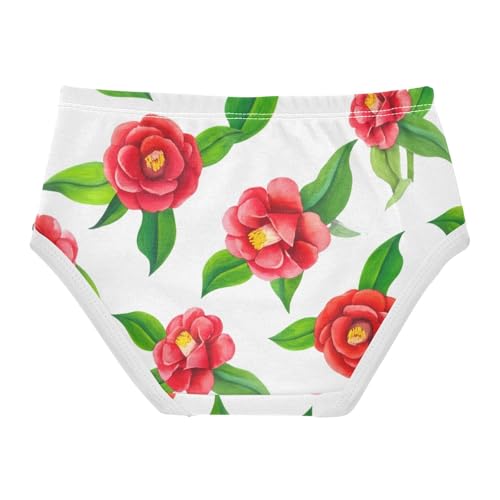 Cotton Toddler Girls Underwear Watercolor Red Camellia Flowers White Little Girl Panties Fancy Undies Kids Briefs 2t2