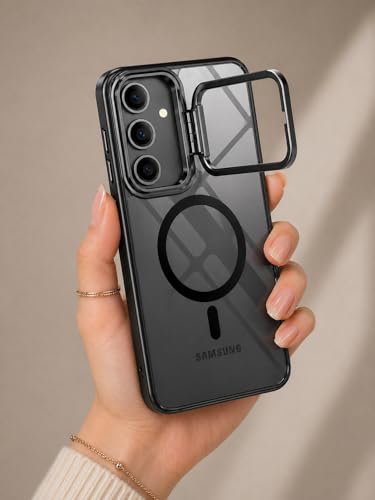Image of VONZEE Polycarbonate Compatible for Samsung S25 Plus 5G Case,with Wireless Charging,(Not Compatible with Magsafe)Protective Case,Built-in Stash Stand Phone Case,Scratch-Resistant Back Cover,|Black