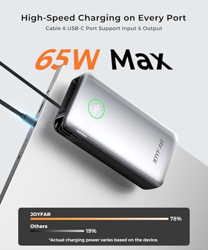 Image of Portable Charger Power Bank - Laptop Battery Pack 65W AC Plug GaN 25000mAh Built in Cable USB C Phone Fast Charging Compatible with iPhone 16 15 14 13 12 11 X iPad MacBook Samsung (White)