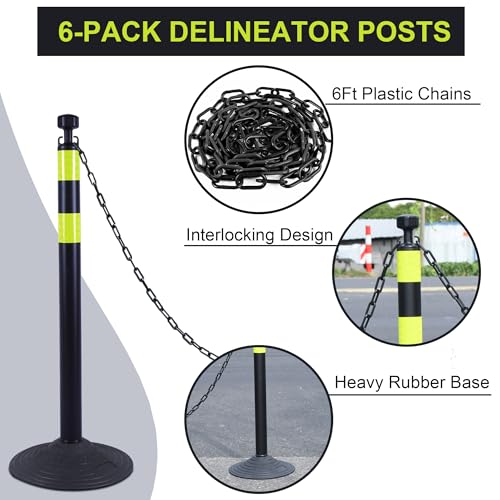 Image of OrangeStar 6 Pack Traffic Delineator Post Cones, 40 inch Black Safety Barrier