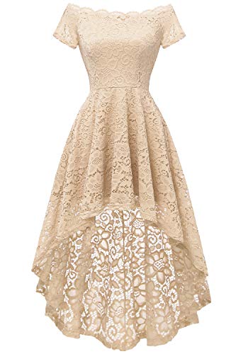 Dressystar Women s Lace Cocktail Dress Hi-Lo Off Shoulder Bridesmaid Swing Formal Party Dress 0042 Champagne S