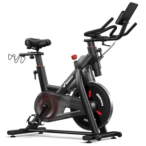 Merach Magnetic Exercise Bike for Home Gym, Low Noise Stationary Bike with Soft Seat Cushion, Indoor Workout Bike with 350 lbs Weight Capacity, Spinning Bike with Self-Developed App, Tablet Mount