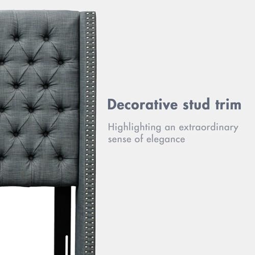 Image of Madison Park King Wingback Upholstered Tufted Headboard, Featuring High-Density Sponge Padding, Adjustable Height Headboard, Easy Assembly, Dark Grey Woven