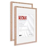 HIMEETIME® 2x Marco de Fotos - 50x70 cm,Madera de Roble | Passepartout 40x50cm | Marco 50x70 Grande para Diplomas - Solo para Montaje en Pared