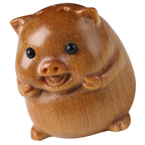 SAFIGLE Adorno Colgante de Cerdo de Madera para Llaves y Teléfono, Figura Pequeña para Decoración de Escritorio y Colgar en Bolsa