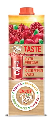 Image of DABUR Real Pomegranate Fruit Juice -1L (Pack Of 2) | Rich In Vitamin C | No Added Preservatives, No Artificial Colors & Flavours | Goodness Of Best Fruits | Daily Dose Of Fruit Nutrition