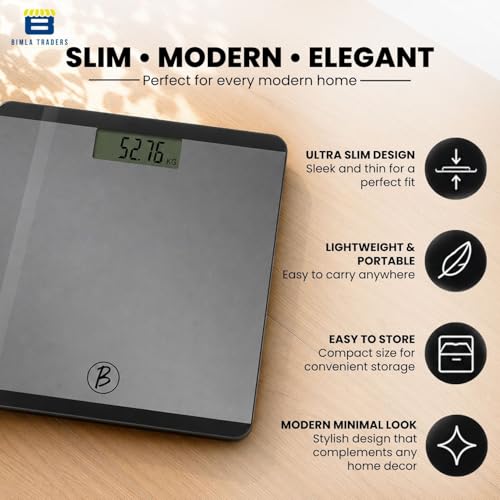 Image of Btag Premium Digital Body Weight Scale | 26x26 cm Wide Platform | Clear LCD Display | Anti-Skid Base | 180 kg Capacity Block Design (Black)