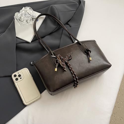 Solid Color Shoulder Bag Retro Handbag Purse for Women Fall Bags Chocolate Brown Purse with Zipper4