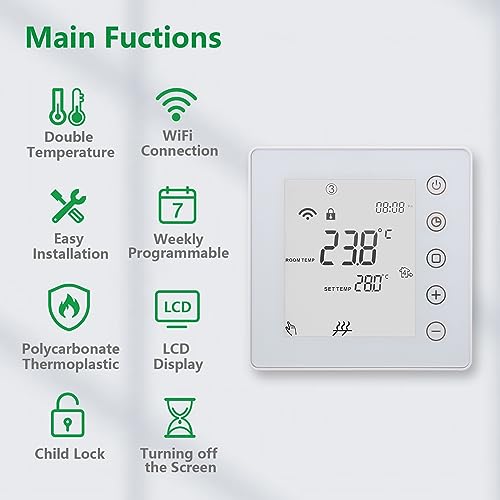 Wengart 24V WiFi Heizungsraumthermostat WG201,7 Tage programmierbar,Touch-Tasten,Hintergrundbeleuchtung,für Warmwasserbereitungssysteme