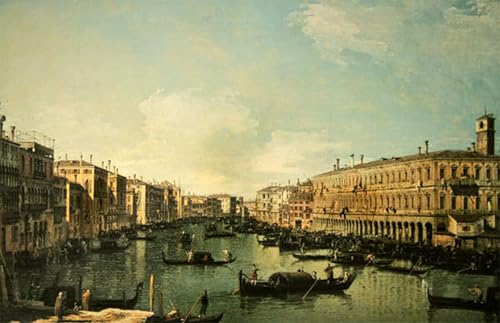 RZHRHJES Clásicas Poster Pintura Impresión Pintura de Lienzo Nórdico el Gran Canal mirando al norte desde cerca del puente de Rialto de Canaletto para la Decoración del Hogar del Dormitorio 60x90cm