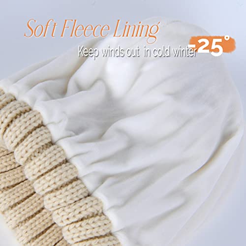 FURTALK Winter Hats for Women Double Layer Fleece Line Beanie Hat with Bobble Pom Pom Hats