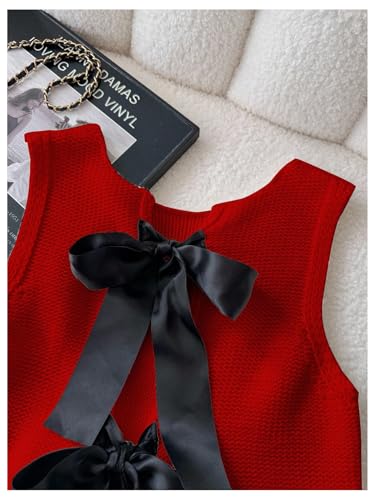 Image of GORGLITTER Women's Tie Back Cropped Sweater Vest Bow Sleeveless Knit Tank Tops Trendy Cute Cardigan Dressy Casual Outfits