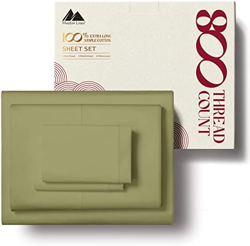Mayfair Linen High Thread Count Egyptian Quality 100% Long Staple Cotton Sheets, Sage Green Full Size Sheet Set, Sateen Weave for Soft Feel, Fits Mattress Upto 16'' DEEP Pocket (Packaging May Vary)